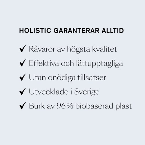Teksti korostaa kokonaisvaltaisen lähestymistavan etuja, korkealaatuisia raaka-aineita ja ympäristöystävällistä pakkausta.