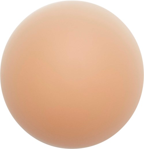 Peach-värinen, pehmeä, pyöreä esine ilman merkkejä. Se muistuttaa munaa.