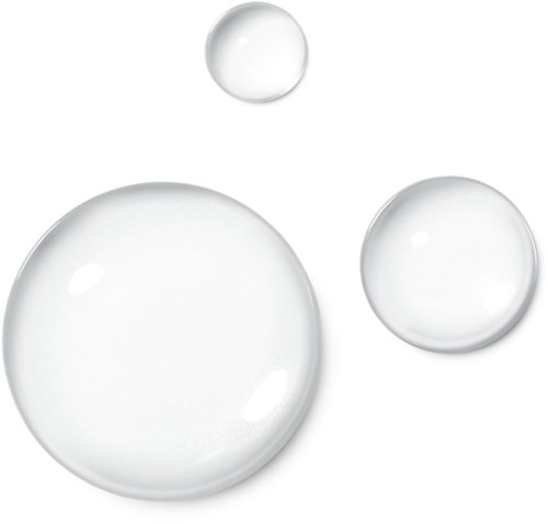 Three clear, shiny bubbles of different sizes float on a white background.