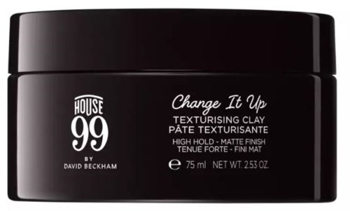 A black jar labeled House 99 Change It Up Texturising Clay, with 75 ml capacity.