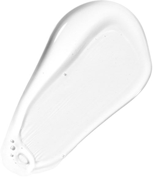 A clear, white liquid with a smooth texture, spread out in a curved shape on a plain background.