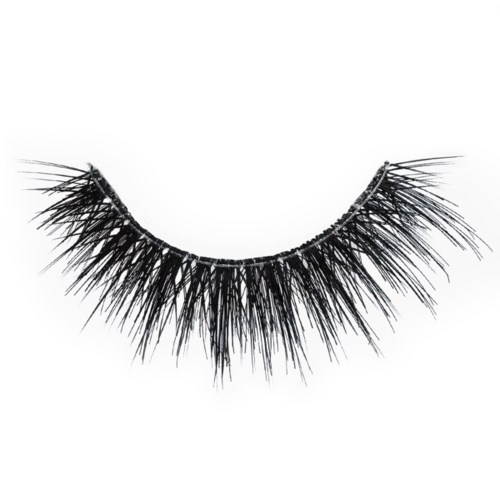 Ein schwarzer Wimpernset mit vielen langen, spitzen Wimpern ist zu sehen.