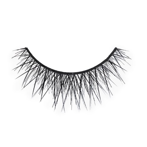 Eine Schwarz-Weiß-Skizze eines geschlossenen Augenlids mit vielen langen, spitzen Wimpern.