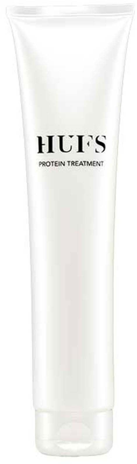 En vit tube märkt 'HUF'S Protein Treatment' står upprätt.