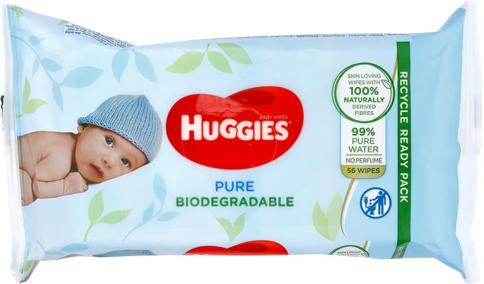 Huggies Baby Wipes Pure Biodegradable 56 Pcs