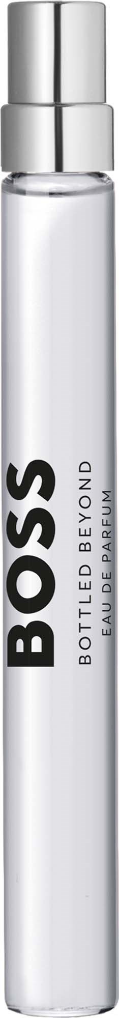 BOSS Bottle Edgy parfymroll on med vit och silver förpackning och svart BOSS-logotyp.