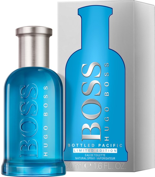 Blå Hugo Boss parfymeflaske og eske, begrenset utgave, 50 ml.