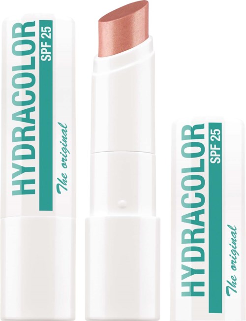 Huulirasva beiget sävyssä, valkoisessa pakkauksessa, merkinnällä Hydraclor SPF 25, The original.