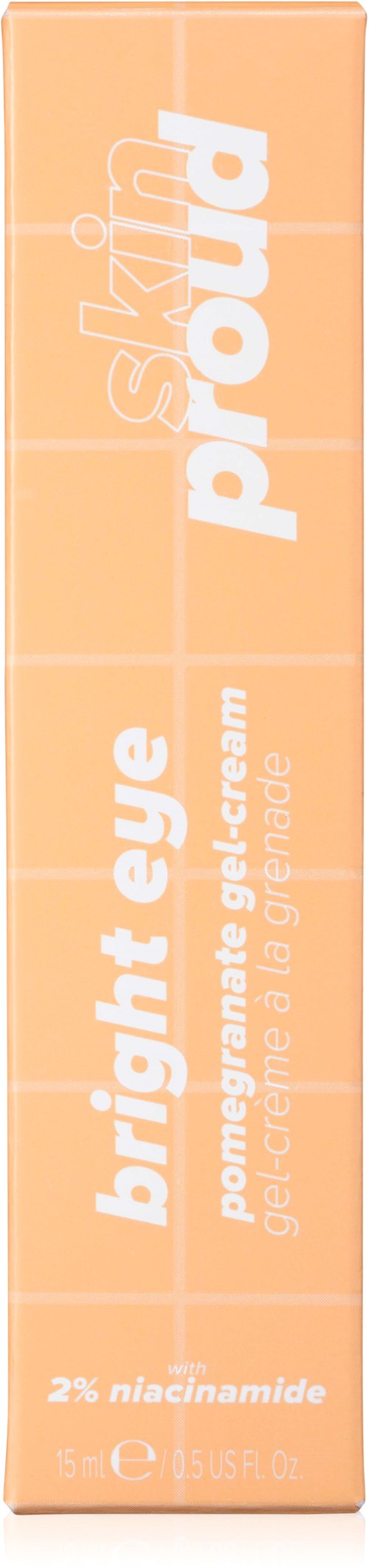 The box is light orange with white text, showing Prodigy bright eye gel cream with 2% niacinamide.