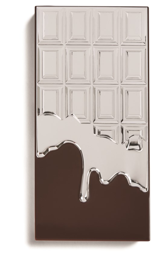 A decorative mirror with a design resembling a damaged wall, featuring a grid of squares and silver reflective surface.