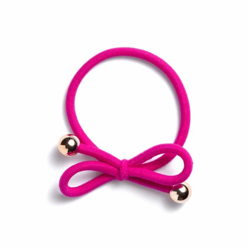 Ia Bon Hair Tie With Gold Bead - Hot Pink