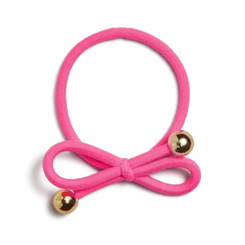 Ia Bon Hair Tie With Gold Bead - Neon Pink