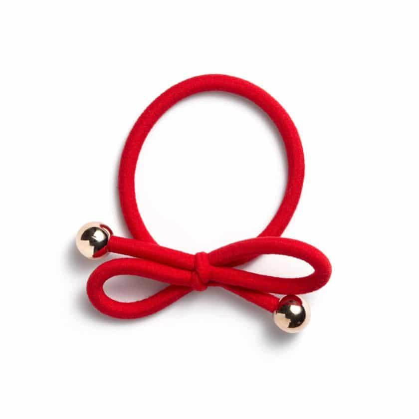 Ia Bon Hair Tie With Gold Bead - Red
