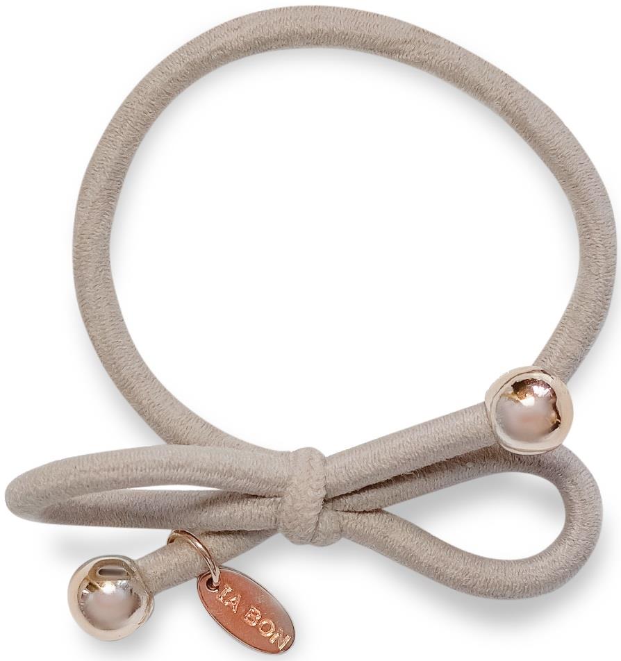 Ia Bon Hair Tie With Gold Bead - Taupe