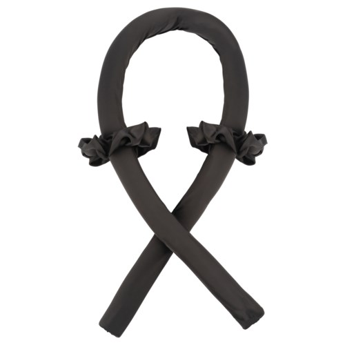 A black headband with decorative bows on each side, crossing over each other.