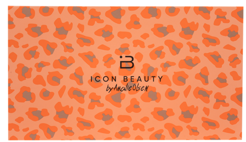 En logga med orange leopardmönstrad bakgrund, svart text säger ICON BEAUTY by malelølsen.