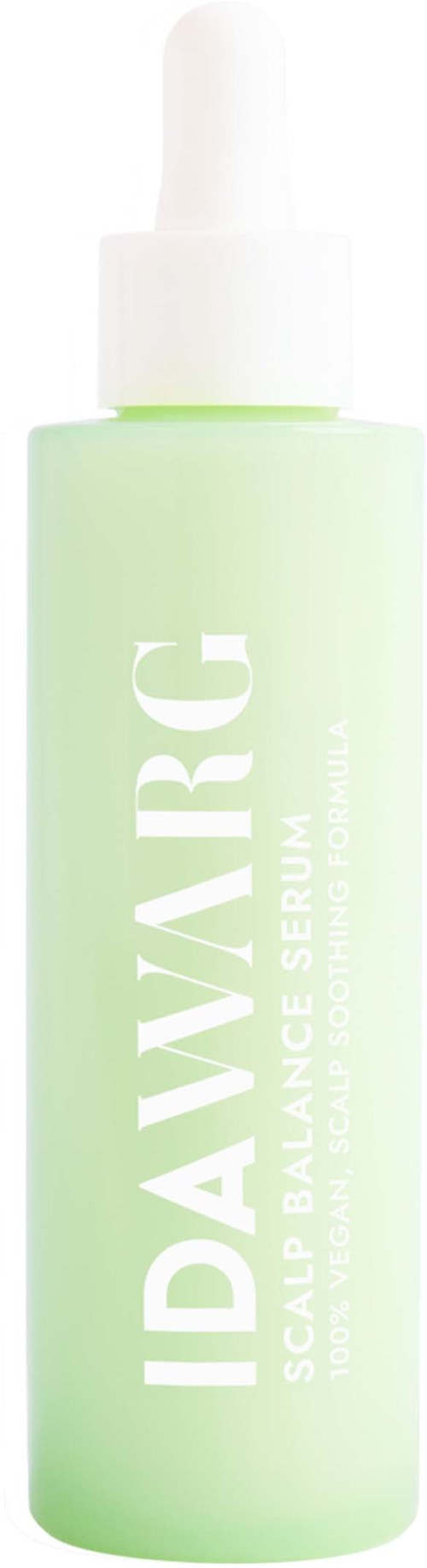 Vaaleanvihreä pullo Idavirg Scalp Balance Serumilla ja tipparuuvilla.