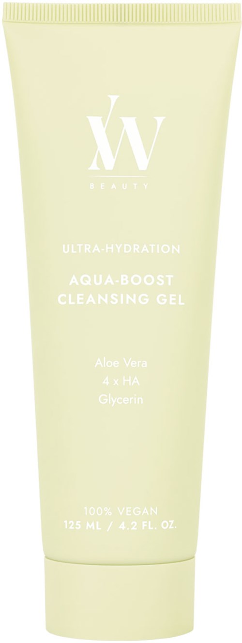 En ljusgul tub med hudvårdsgel med vit text, varumärke och produktdetaljer, inklusive Aloe Vera och Glycerin.