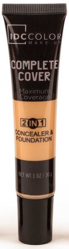 En tub med smink märkt 'Complete Cover' som ger concealer och foundation i ett för maximal täckning.