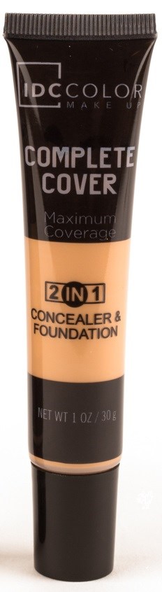 En svart tub med en beige del som visar att det är en 2-i-1 concealer och foundation för maximal täckning.