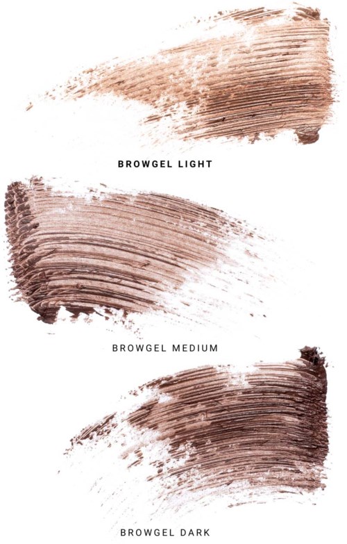 Drie verschillende tinten browgel: licht, medium en donker, afgebeeld met textuurrijke borstelstreken.