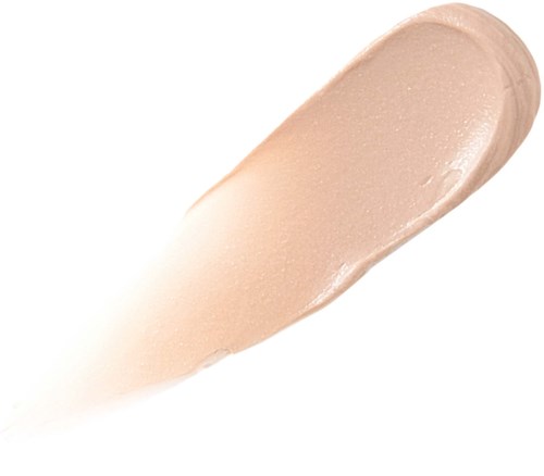 Een beige vloeibare make-up- of foundationveeg met een gladde, romige textuur.