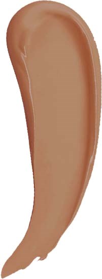 En beige flytende makeup-strøk med en litt mørkere kant, formen som en lang, kurvet børstestreke.