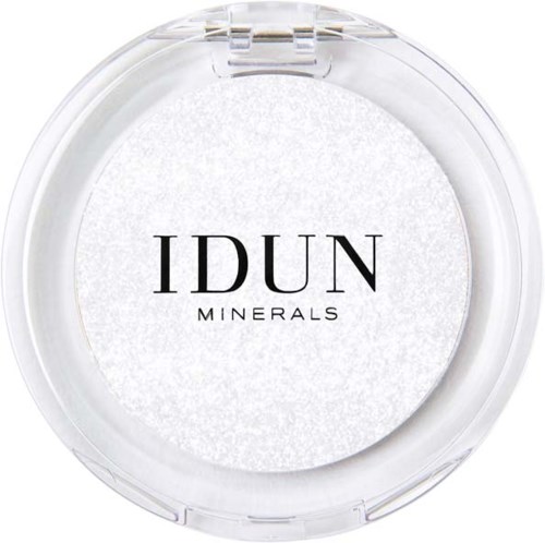 Hvid øjenskygge med teksten 'IDUN Minerals' på låget.