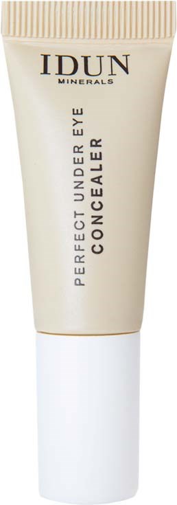 Bezrękawy tube IDUN Minerals Perfect Under Eye Concealer. Ma białą zakrętkę i prosty tekst.