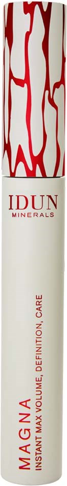 En vit tub med röda mönster upptill och text som säger "MAGNA" och "IDUN Minerals".