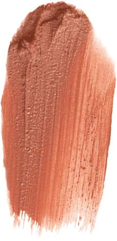 Een grote, dikke strook perzikkleurige lippenstift op een oppervlak.