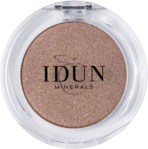 Brun glitrende pudder i klar emballasje med svart tekst som sier IDUN MINERALS.