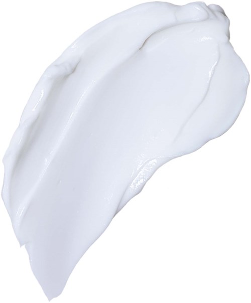 En klatt hvit krem eller yoghurt med glatt tekstur og skinnende overflate.