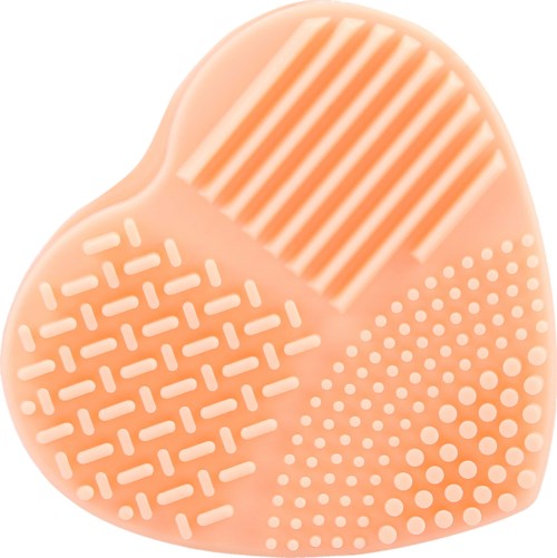 En pink makeupsvamp med fire teksturerede sektioner til påføring af makeup. Hver sektion har forskellige mønstre til blending.