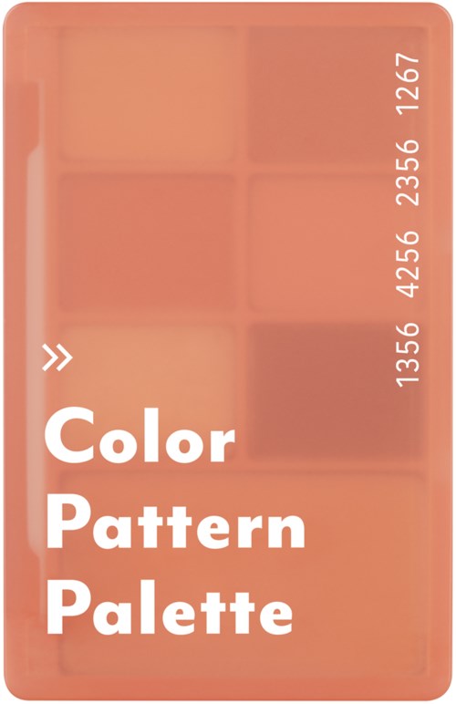 Een perzik-oranje palet met zes rechthoekige kleurvakken en witte tekst: 'Color Pattern Palette' en nummers.