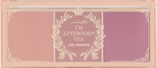 Pastelliväriinen paletti, jossa teksti "I'm afternoon tea" ja kukka- ja kruunukoristeet.