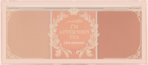 A pink box with a crown and wreath design, saying "I'm afternoon tea" and "i'm meme".