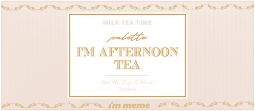 A pastel pink package with gold decorative edges and text about milk tea and afternoon tea.