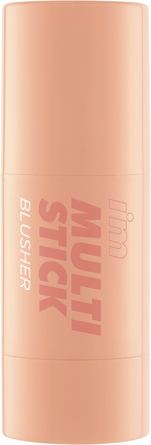 Ein rosa, zylindrischer Behälter mit der Aufschrift 'Multi Stick Blusher'. Es enthält wahrscheinlich ein Make-up-Produkt für die Wangen.