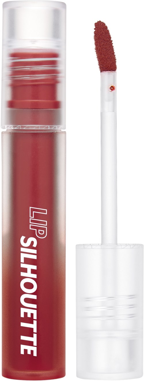 Läppglansrör med rödfärg och applikator. Produktnamnet är Lip Silhouette.