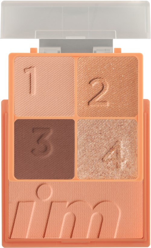 En makeuppalette med fire forskellige skygger af blush, nummereret 1 til 4, og ordet 'dim' forneden.