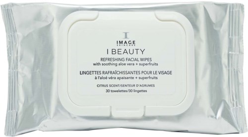 A pack of 30 refreshing facial wipes with aloe vera and citrus scent for skin cleansing and cooling.