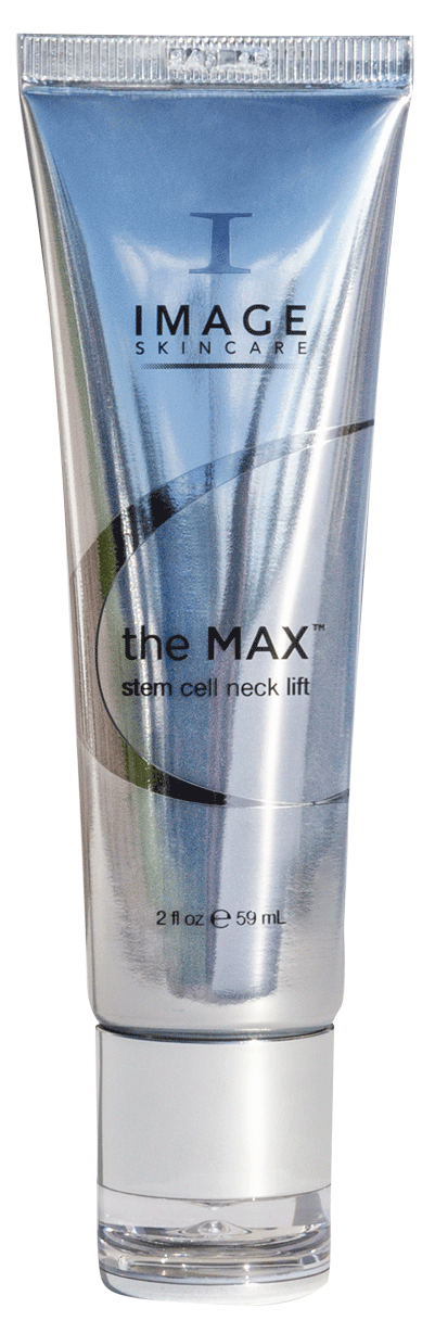 Ett silverrör med blå och svarta text, märkt 'the MAX', för hudlyft och anti-aging effekter.