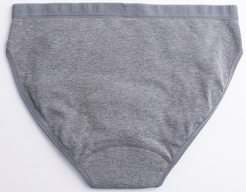Gray underwear with a simple design, plain fabric, and no patterns. It has a wide waistband and a basic cut.