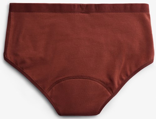A pair of brown high-waisted underwear with a simple design and no patterns.