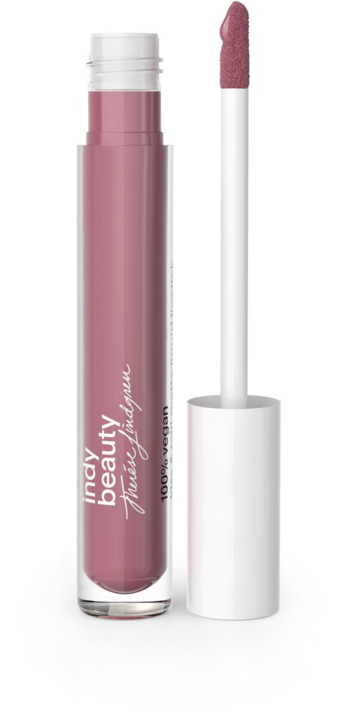 En rosa läppglansrör med vit lock och borste, märkt 'Beauty your own way'.
