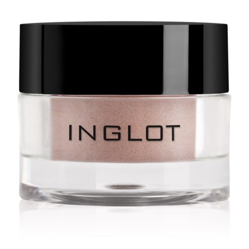 En liten burk med Inglot-makeupprodukter med svart lock och klart glas.