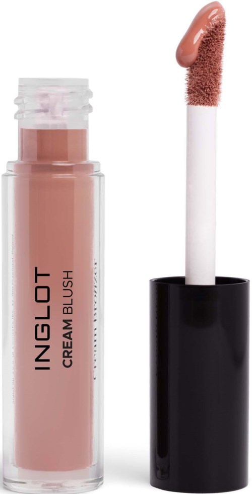 A beige lip gloss tube with a white applicator wand showing. The label reads "Inglot Cream Blush."