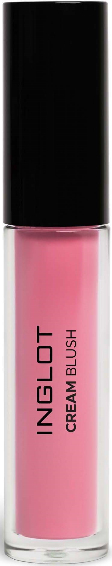 A pink lip gloss tube labeled 'INGLOT CREAM BLUSH' with a black cap on a black background.