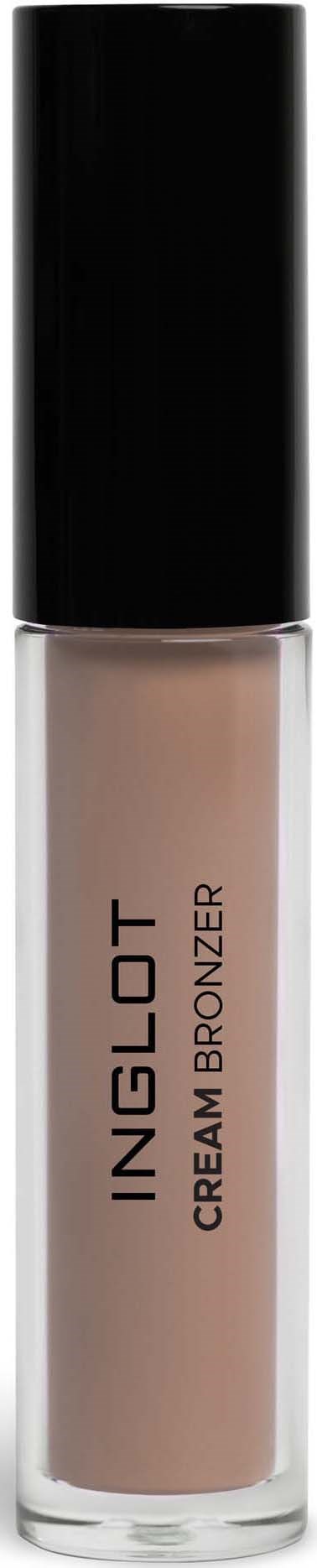 En flaska med Inglot cream bronzer med klar kropp och svart lock.